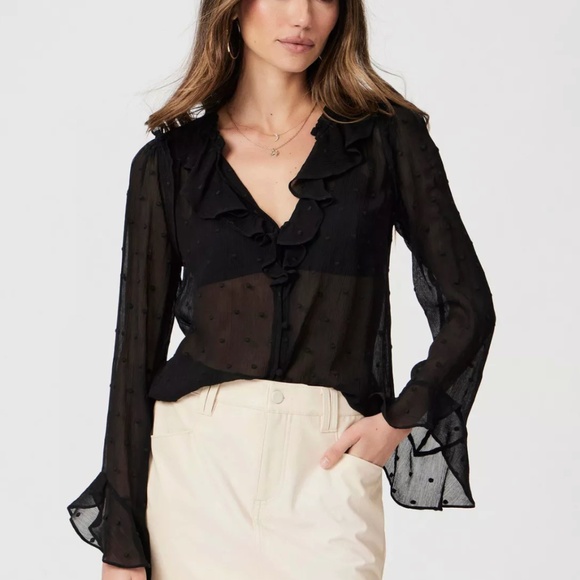 Vintage Blouse Sheer Flare sleeve Dark Romantic Ruffled Fairy Polka dot Sz 14 - Picture 1 of 15